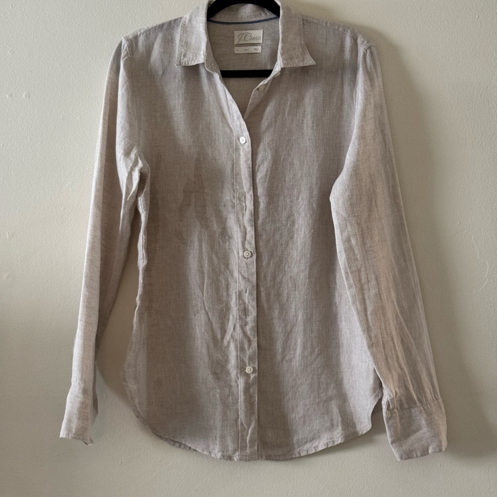 Woman Beige Button-Up Shirt